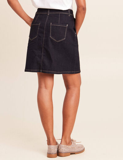 Jupe courte trap&egrave;ze en jean denim brut femme