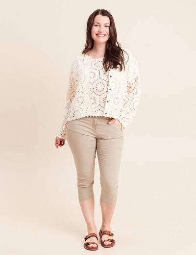 Gilet manches longues aspect dentelle ecru femme