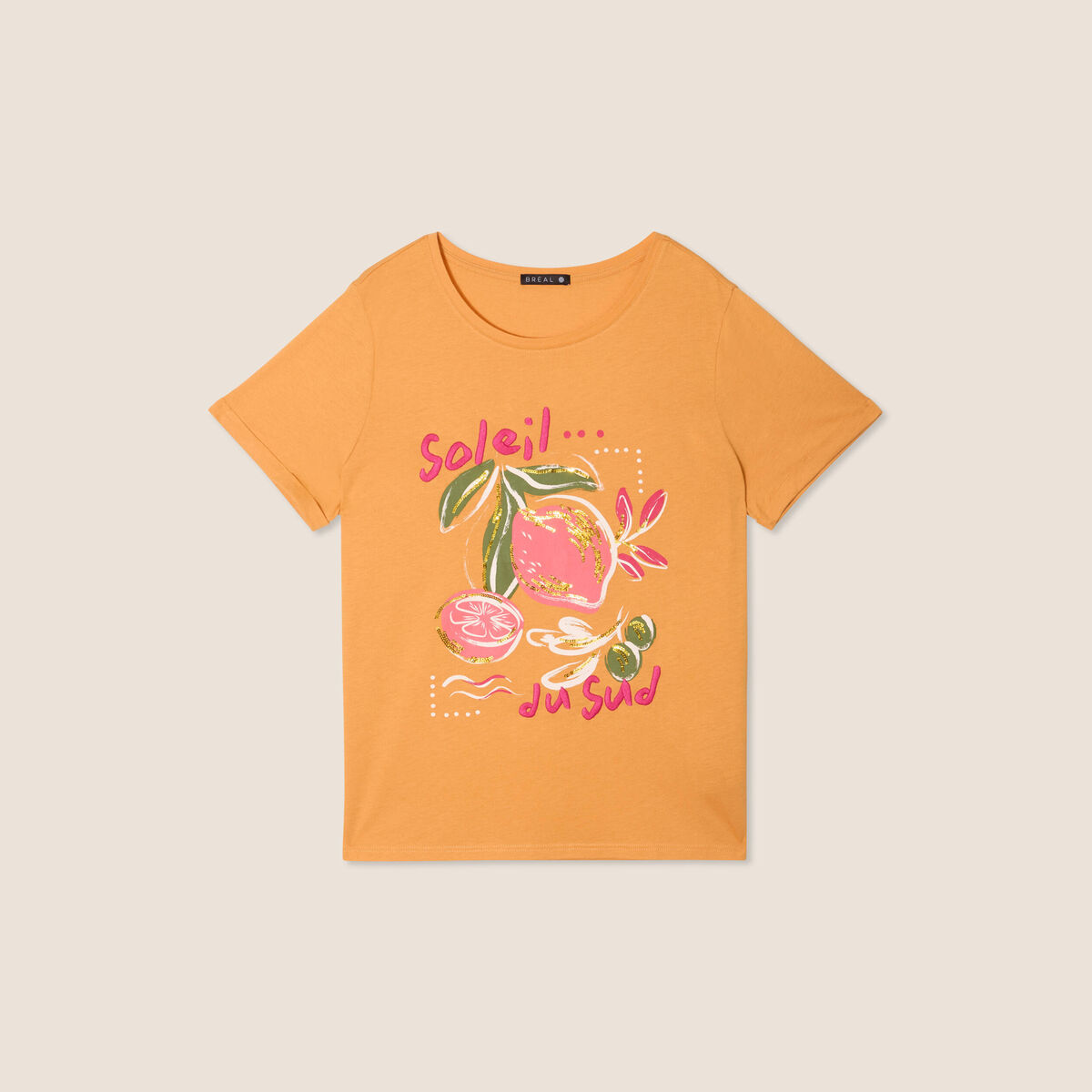 T-shirt manches courtes orange clair femme