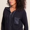Gilet &agrave; capuche zipp&eacute; bleu fonc&eacute; femme