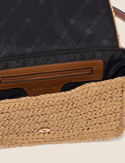 Sac bandouli&egrave;re aspect dentelle doubl&eacute; sable femme