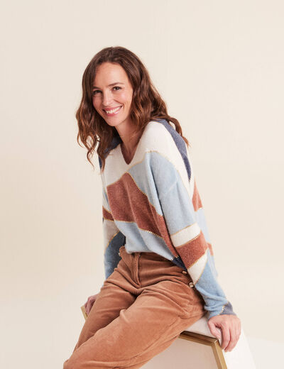 Pull manches longues multicolore femme