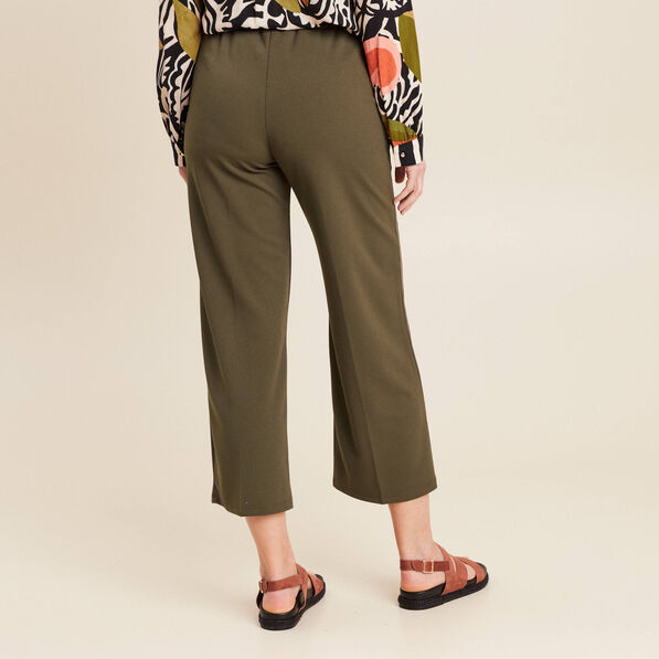 Pantalon large pinces vert kaki femme