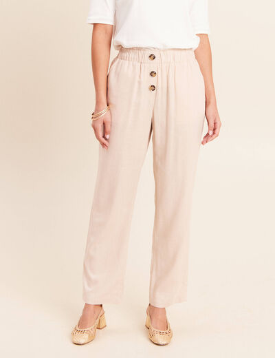 Pantalon large taille haute ivoire femme