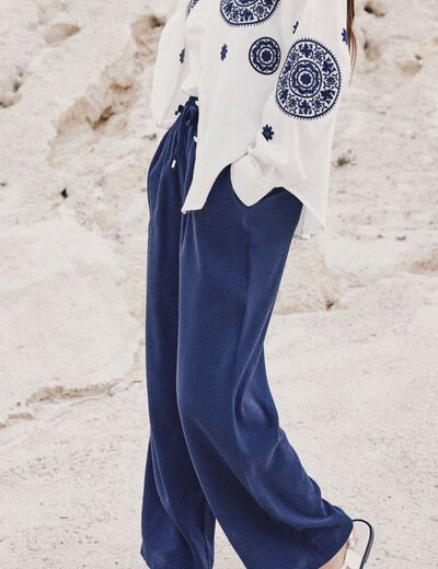 Pantalon large 7/8ème bleu foncé femme