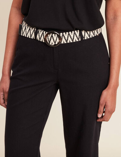 Pantalon large 7/8ème ceinturé noir femme