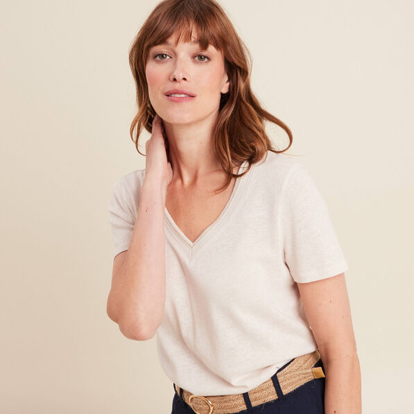 t shirt manches courtes col en v gris clair femme T-shirt manches courtes col en V gris clair femme