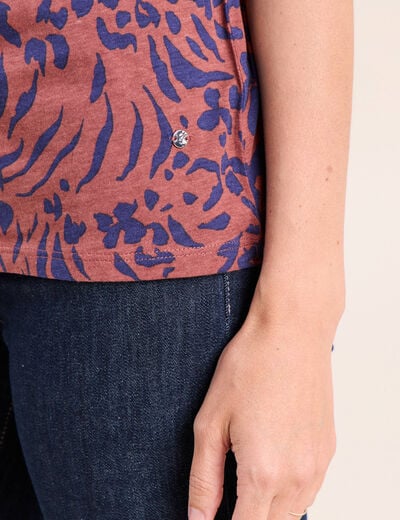 T-shirt col V manches courtes marron femme