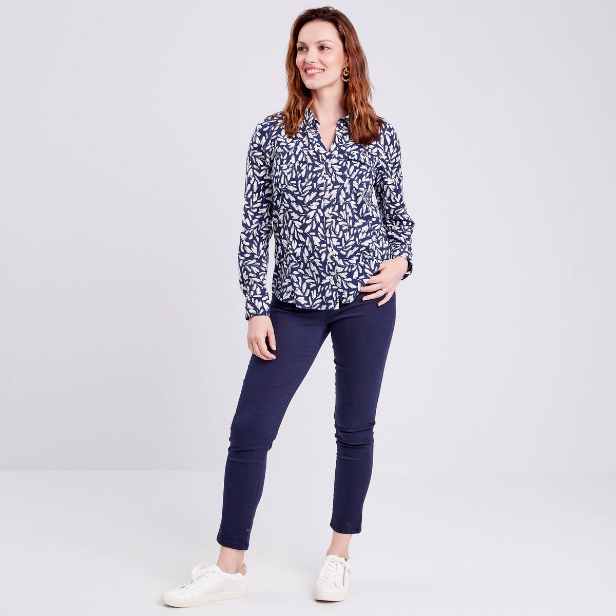 Chemise manches longues bleu foncé femme