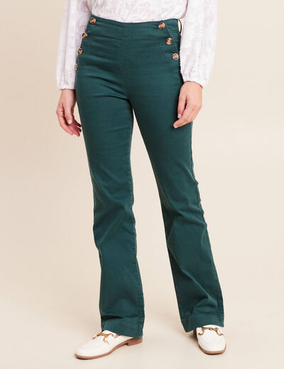 Pantalon coupe bootcut taille haute vert fonc&eacute; femme