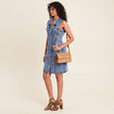 Robe droite brod&eacute;e en jean denim double stone femme