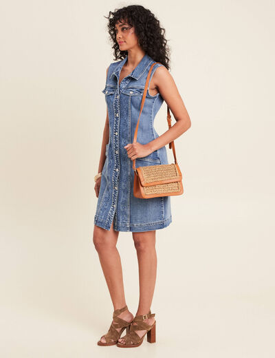 Robe droite brodée en jean denim double stone femme