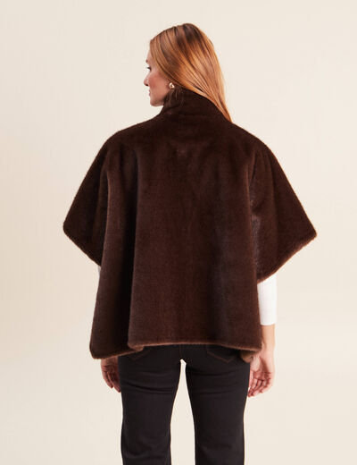 Poncho cape doubl&eacute; marron fonc&eacute; femme