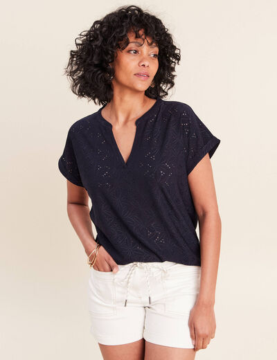 T-shirt droit manches courtes bleu marine femme