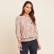 T-shirt col rond manches 3/4 beige femme