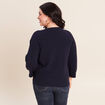 Pull droit col rond manches 3/4 bleu marine femme