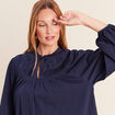 Blouse col tunisien manches longues bleu marine femme