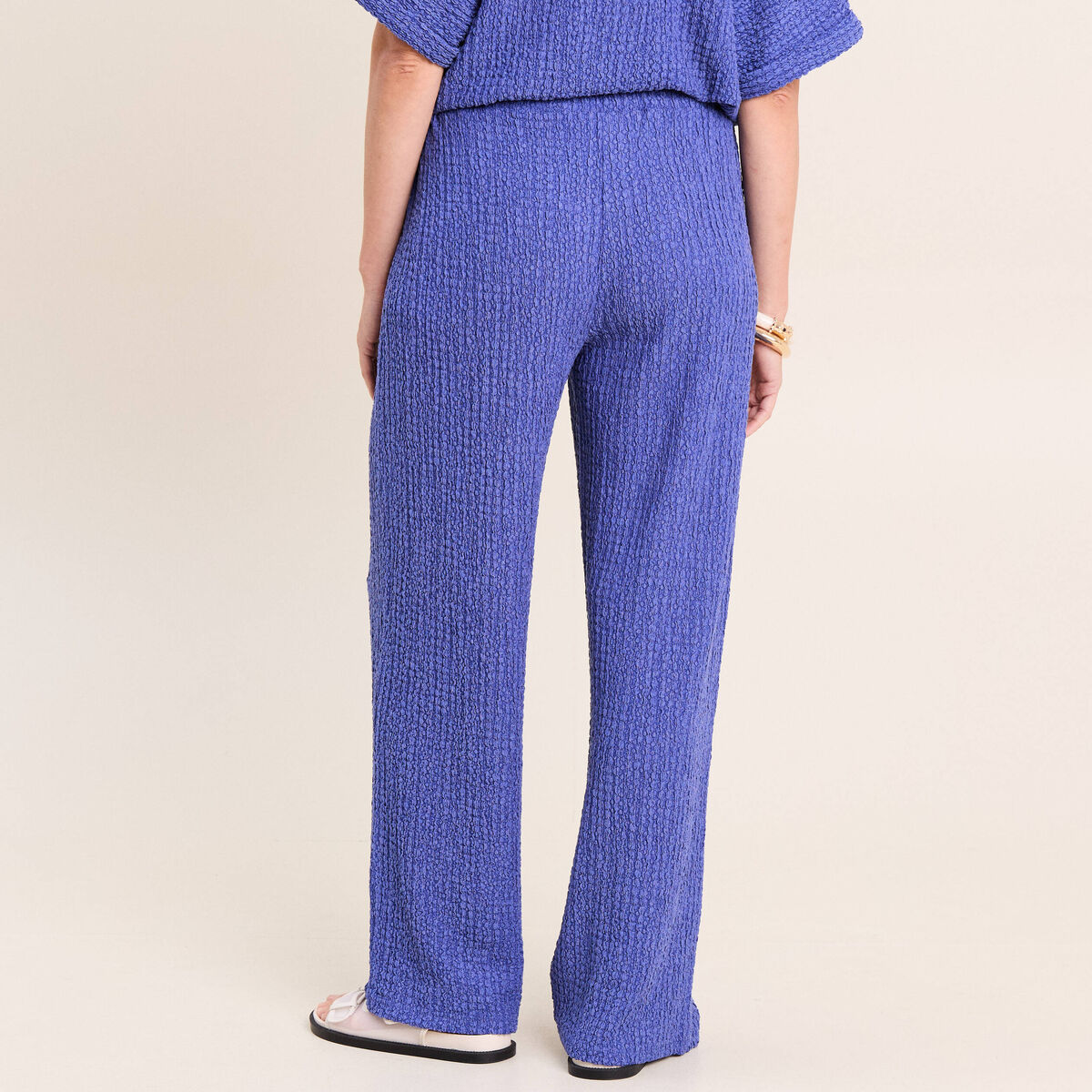 Pantalon large taille haute bleu roi femme