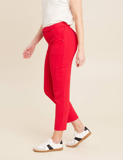 Pantalon flou ceinturé rouge femme