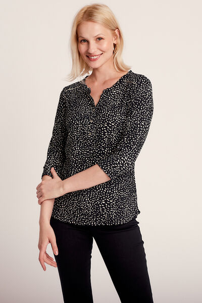 T-shirt manches 3/4 noir femme