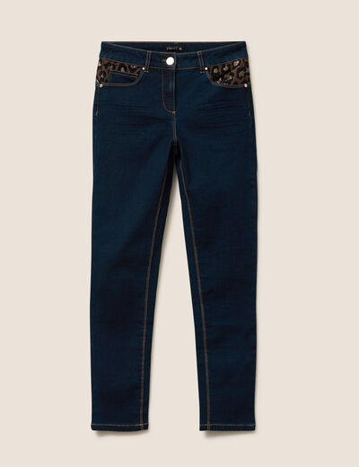 Pantalon ajust&eacute; taille bascul&eacute;e denim brut femme