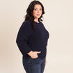 Pull droit col rond manches 3/4 bleu marine femme