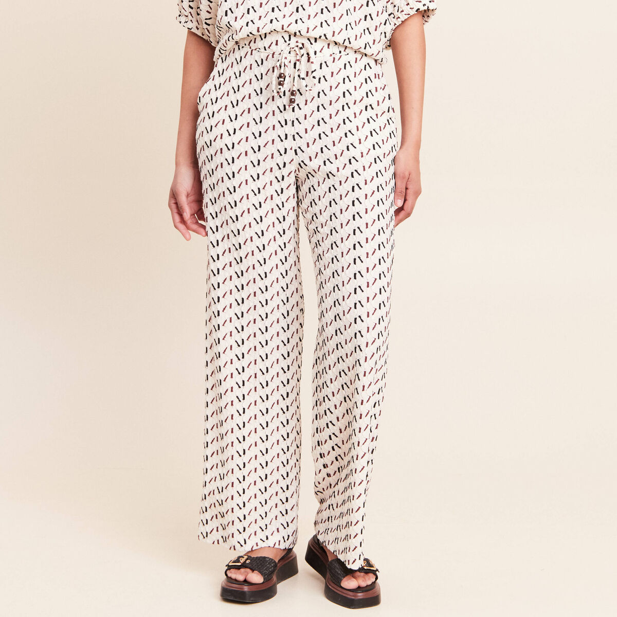Pantalon large taille haute blanc femme