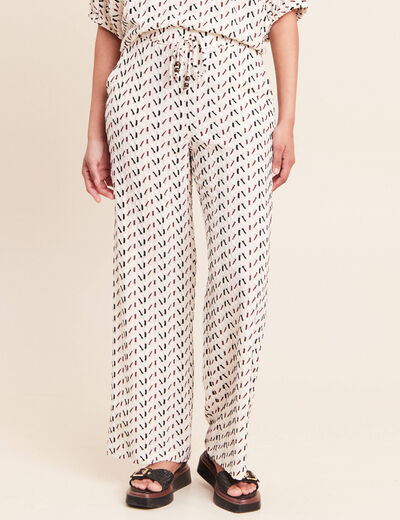 Pantalon large taille haute blanc femme