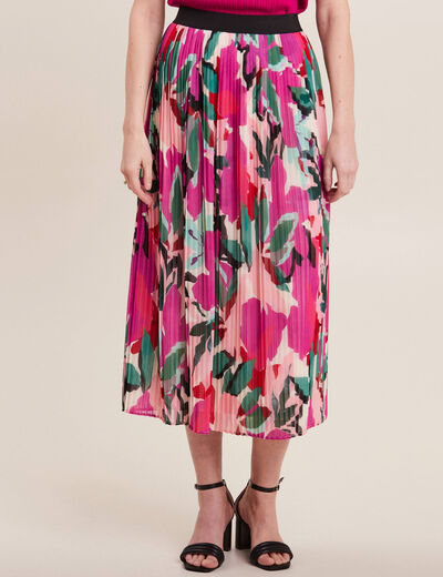Jupe longue droite plissée multicolore femme