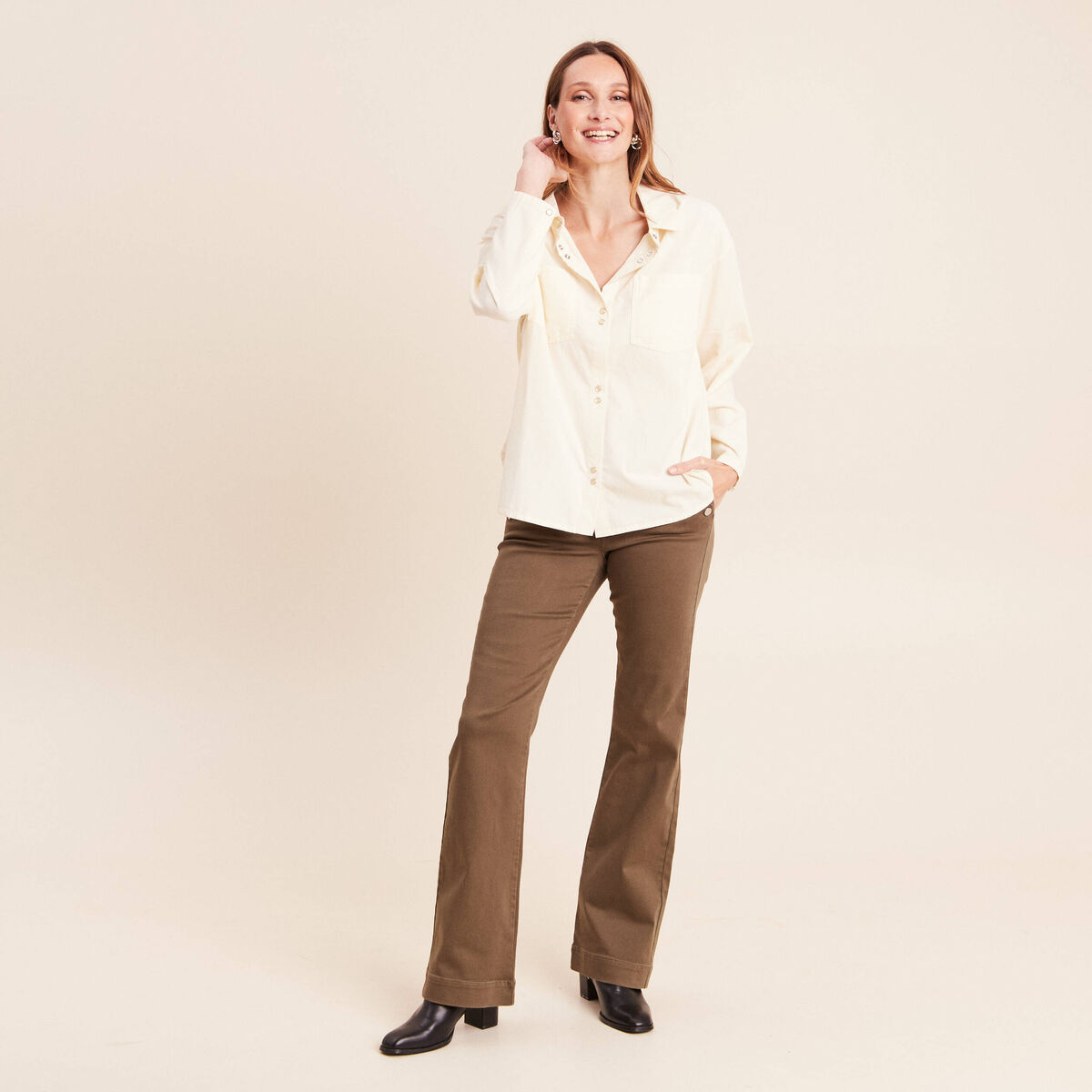 Chemise ample en velours milleraie ecru femme