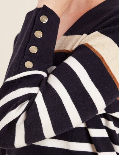 Robe tricot droite col en V bleu foncé femme