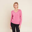 Pull manches longues col en V rose femme