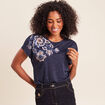 T-shirt &agrave; sequins manches courtes bleu marine femme