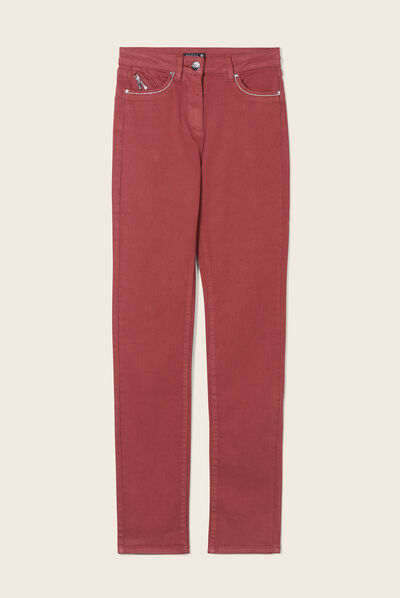 Pantalon ajusté taille haute marron cognac femme