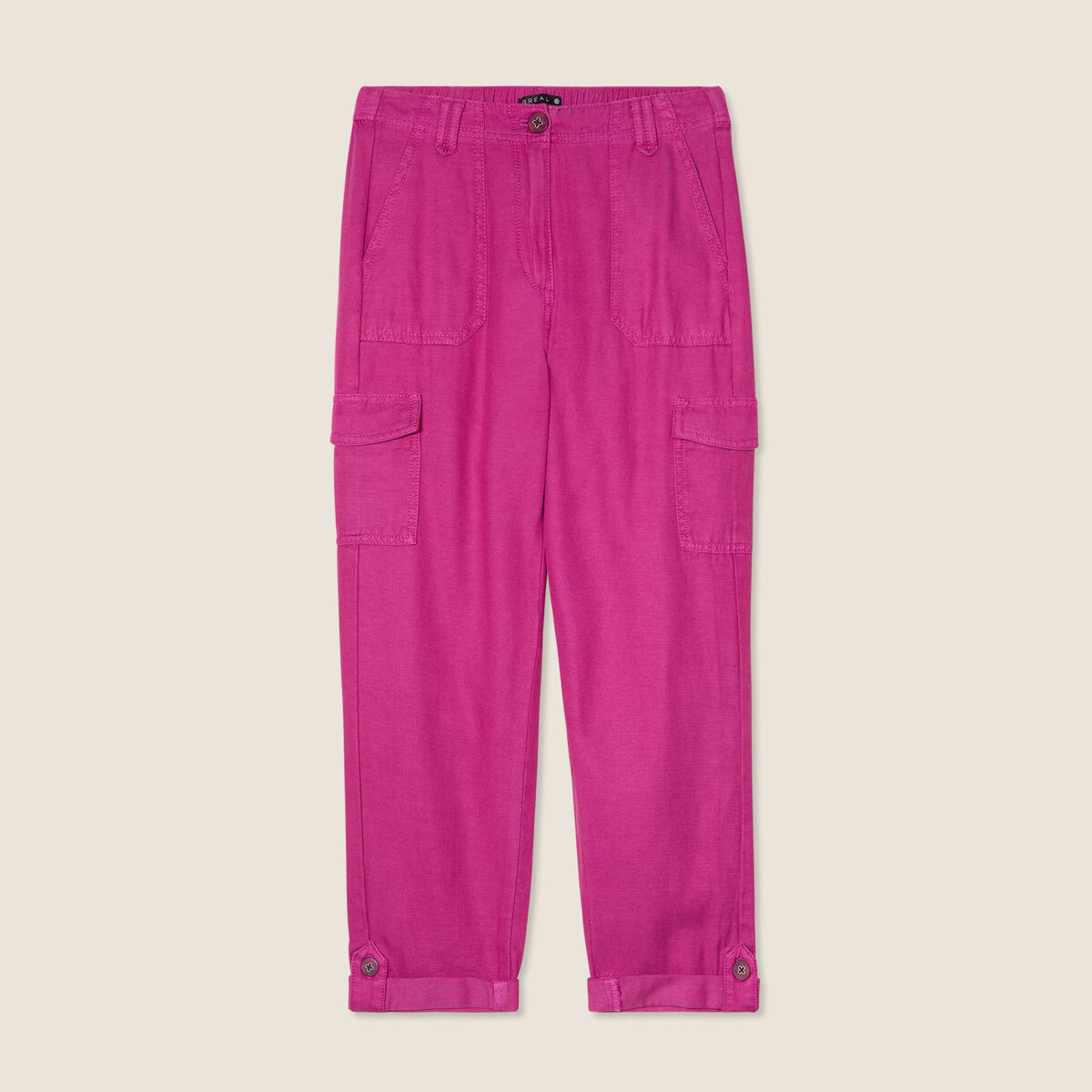 Pantacourt cargo taille haute violet femme