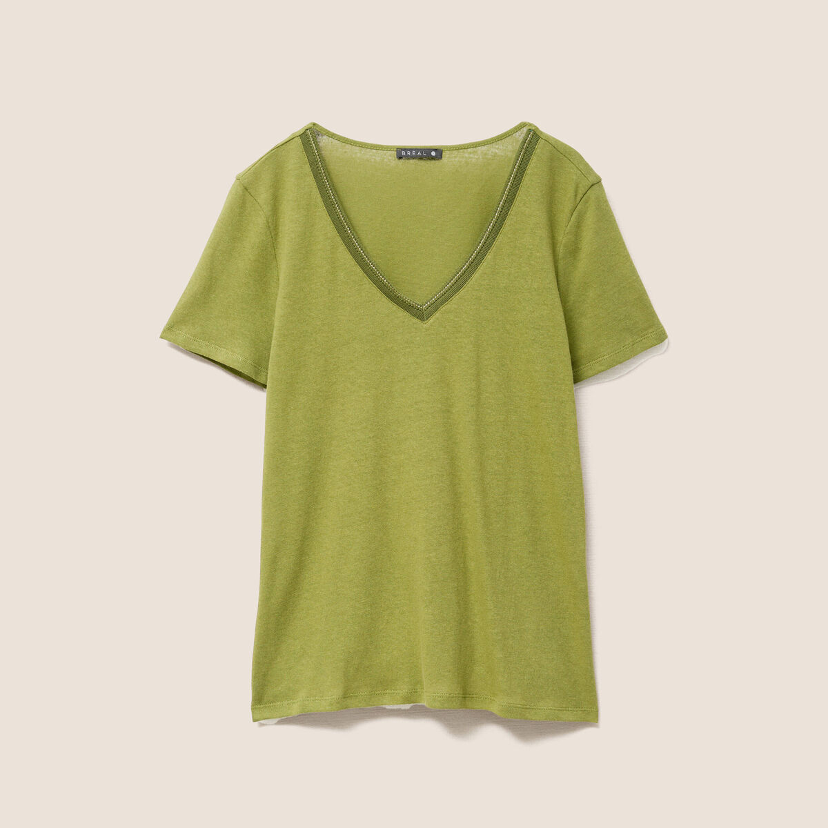 T-shirt manches courtes col en V vert femme
