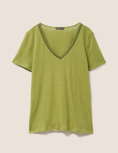 T-shirt manches courtes col en V vert femme