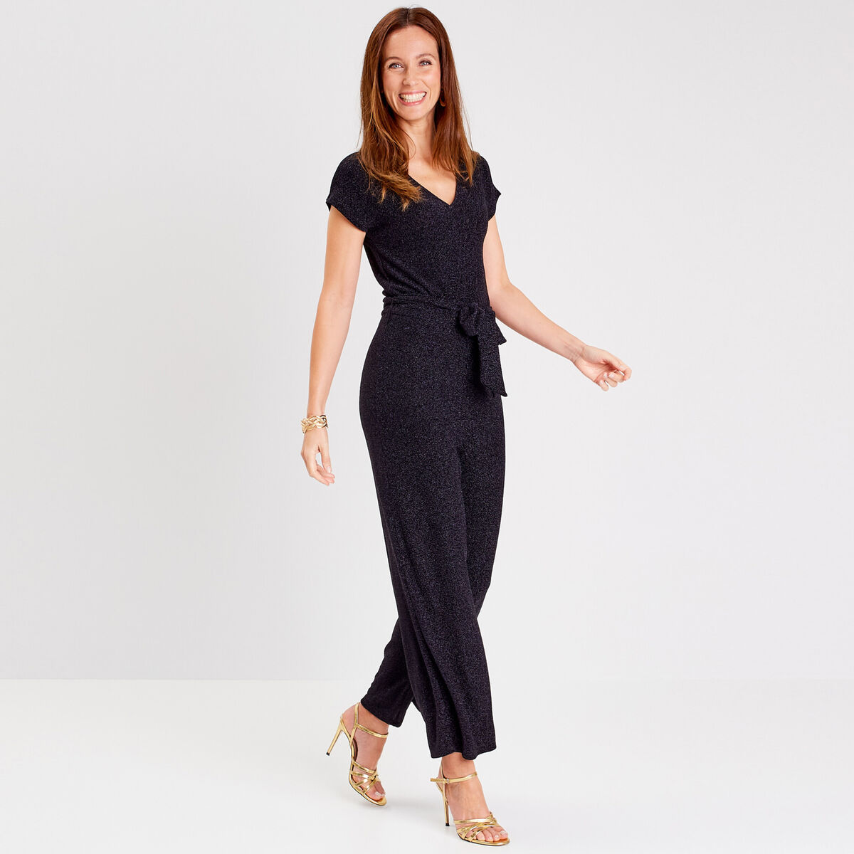 Combinaison pantalon ceinturée noir femme