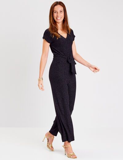 Combinaison pantalon ceinturée noir femme