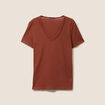 T-shirt manches courtes col en V marron foncé femme
