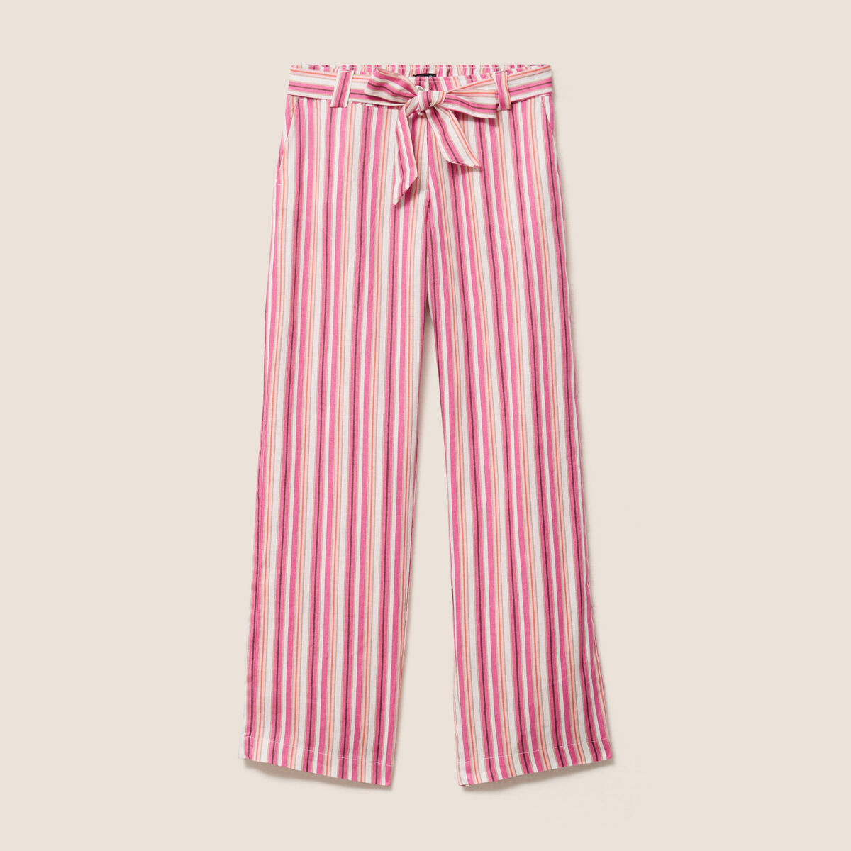 Pantalon coupe large en lin rose femme