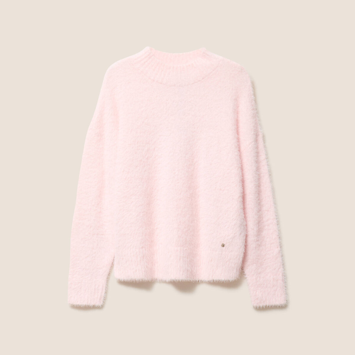 Pull col montant doux rose clair femme