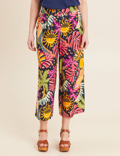 Pantalon flou large 7/8ème multicolore femme