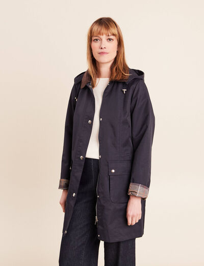 Parka &agrave; capuche doubl&eacute;e bleu fonc&eacute; femme