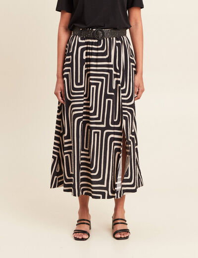 Jupe longue évasée fendue noir femme