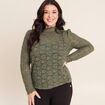T-shirt cintr&eacute; col montant dentelle vert kaki femme