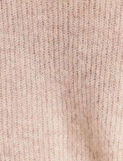 Pull droit col montant manches longues beige femme
