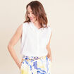 Chemise sans manches col chemise ecru femme