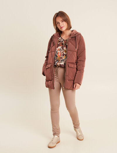 Doudoune cintr&eacute;e &agrave; capuche vieux rose femme