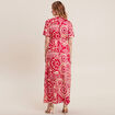Robe longue évasée satin rose fushia femme